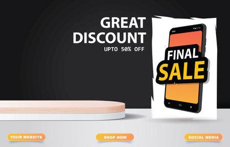 final sale banner with blank space podium for product sale with black background designのイラスト素材