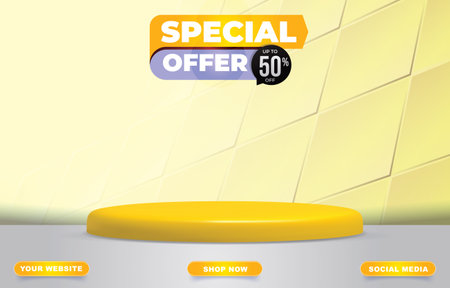 special offer banner with blank space podium for product sale with yellow backgroundのイラスト素材