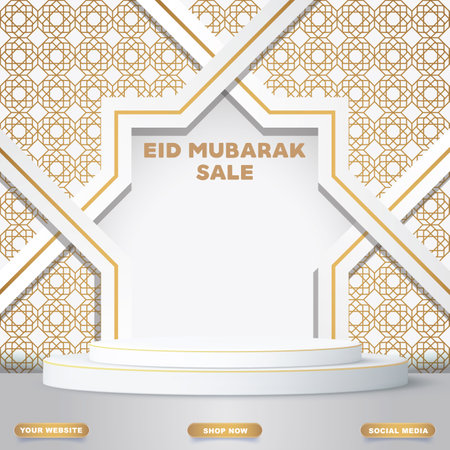 eid sale banner with blank space podium for product sale with abstract golden background designのイラスト素材