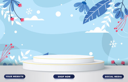 winter podium with blank space for product sale with blue backgroundのイラスト素材