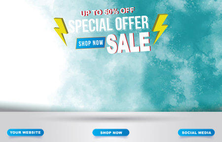 special offer sale banner with blank space podium for product with abstract blue backgroundのイラスト素材