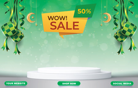 eid sale with blank space podium for product sale with green and white background designのイラスト素材