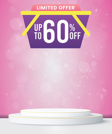 limited offer sale podium with blank space for product sale with pink backgroundのイラスト素材
