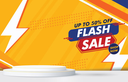 flash sale podium with blank space for product sale with orange background designのイラスト素材