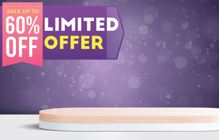 limited offer sale podium with blank space for product sale with purple background designのイラスト素材
