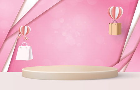 sale banner background with blank space podium for product sale with pink designのイラスト素材