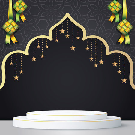 eid sale with blank space podium for product sale with black backgroud designのイラスト素材