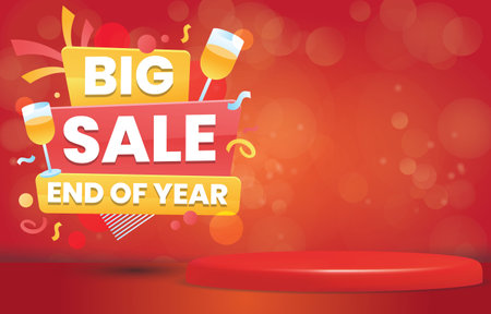 big sale end year banner blank space podium for product sale with red backgroundのイラスト素材
