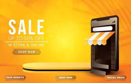 beautiful sale banner blank space podium for product sale with orange and yellow backgroundのイラスト素材