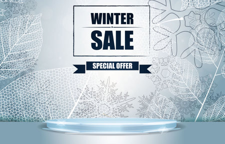 winter sale banner with blank space podium for product sale with white backgroundのイラスト素材