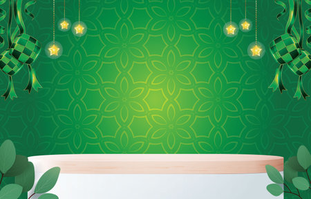 eid banner blank space podium for product sale with green backgroundのイラスト素材