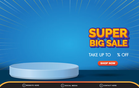 super big sale for social media post banner with copy space 3d podium for product sale with abstract gradient blue background designのイラスト素材