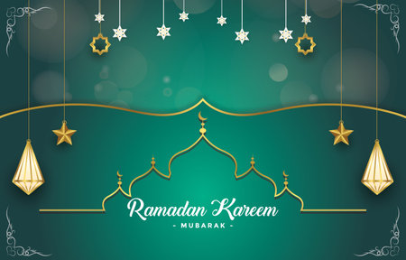 beautiful ramadan kareem background with white and green colour designのイラスト素材