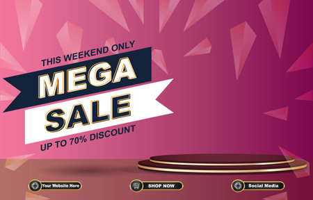 mega sale banner with blank space podium for product saleのイラスト素材