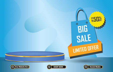 big sale banner with podium and blue colour designのイラスト素材