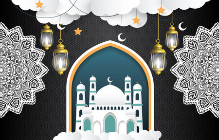 beautiful islamic background with black and white colour designのイラスト素材