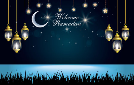 welcome ramadan background with blank space and blue colour designのイラスト素材