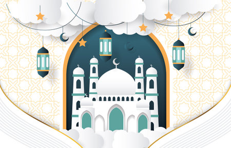 beautiful islamic background with golden and white designのイラスト素材
