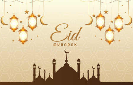 eid mubarak background with gold and white colour designのイラスト素材