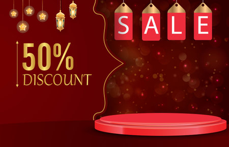 elegant ramadan sale for social media post banner with red colour designのイラスト素材