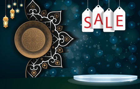 ramadan sale for social media post banner with blue backgroundのイラスト素材