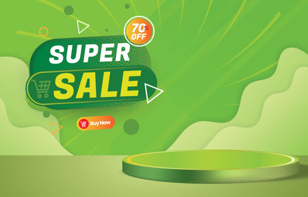 super sale background with podium and green colour designのイラスト素材