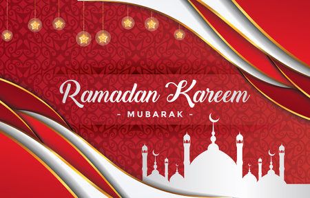 elegant ramadan kareem with red and white background colourのイラスト素材
