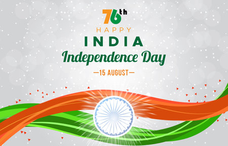 happy 15th of august india independence day banner with orange white and green background designのイラスト素材