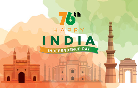 happy india independence day 76th of august banner with orange white and green background design13