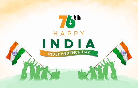 happy india independence day 76th of august banner with orange white and green background design131のイラスト素材