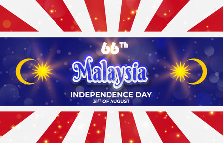 66th of august malaysia independence day banner with abstract gradient red white and blue background designのイラスト素材