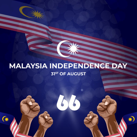 66th of august malaysian independence day with blue background design1のイラスト素材
