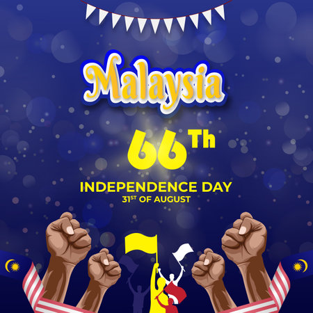 malaysia 66th independence day 31th of august banner with abstract gradient blue background designのイラスト素材