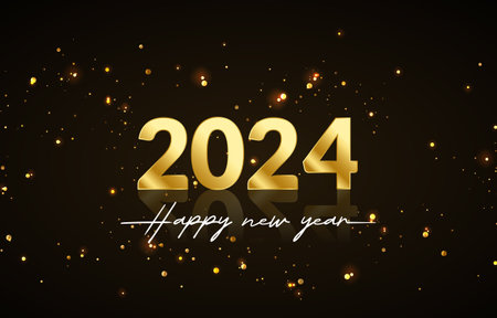new year 2024 with shiny black and gplden background design