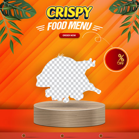 crispy food menu sale square banner for social media post with copy space 3d podium for product sale with abstract gradient orange background designのイラスト素材