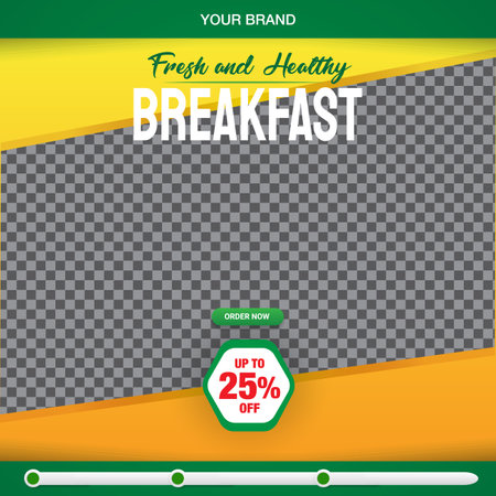 fresh and healthy food menu square banner for social media post with copy space frame for food sale with abstract gradient green and yellow background designのイラスト素材