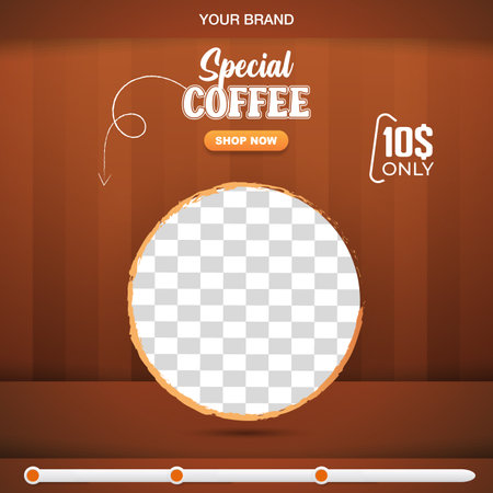special coffee sale square banner for social media post with copy space frame for product sale with abstract gradient brown background designのイラスト素材