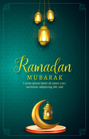 ramadan 2024 banner with green and yellow background design14のイラスト素材