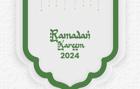 ramadan 2024 banner with green and white background design 0116のイラスト素材