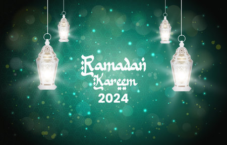 ramadan 2024 banner with green and white background design 0112のイラスト素材