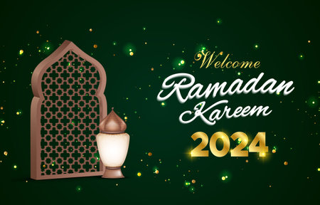 ramadan 2024 banner with green islamic background design3のイラスト素材