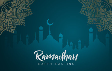 ramadan kareem 2024 banner with blue background design 02のイラスト素材