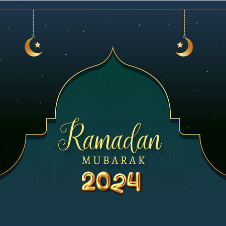 ramadan kareem 2024 banner with blue and green background design 16のイラスト素材
