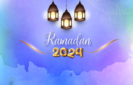 ramadan kareem 2024 banner with blue and purple islamic background design 04のイラスト素材