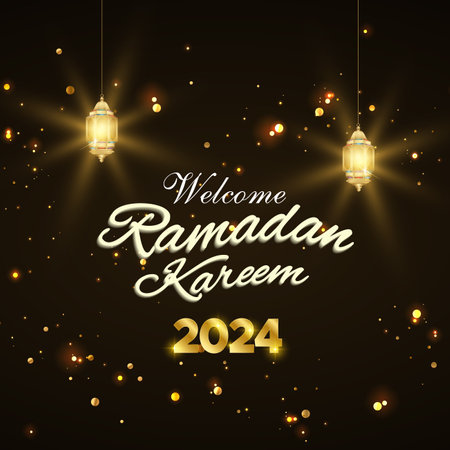welcome ramadan 2024 banner with black and brown islamic background design7のイラスト素材