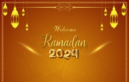 ramadan kareem 2024 banner with orange and yellow islamic background design 02のイラスト素材