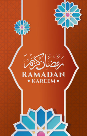 ramadan kareem 2024 banner with orange background design 03のイラスト素材