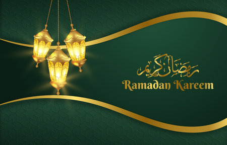 ramadan kareem 2024 banner with green background design 08のイラスト素材