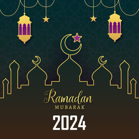 ramadan mubarak 2024 with islamic green background design5のイラスト素材