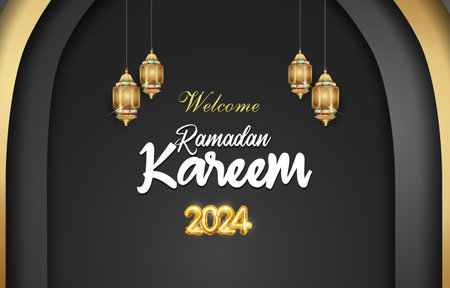 welcome ramadan 2024 with black and golden islamic background design1のイラスト素材